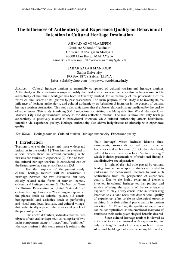 (PDF) The influences of authenticity and experience quality on ...