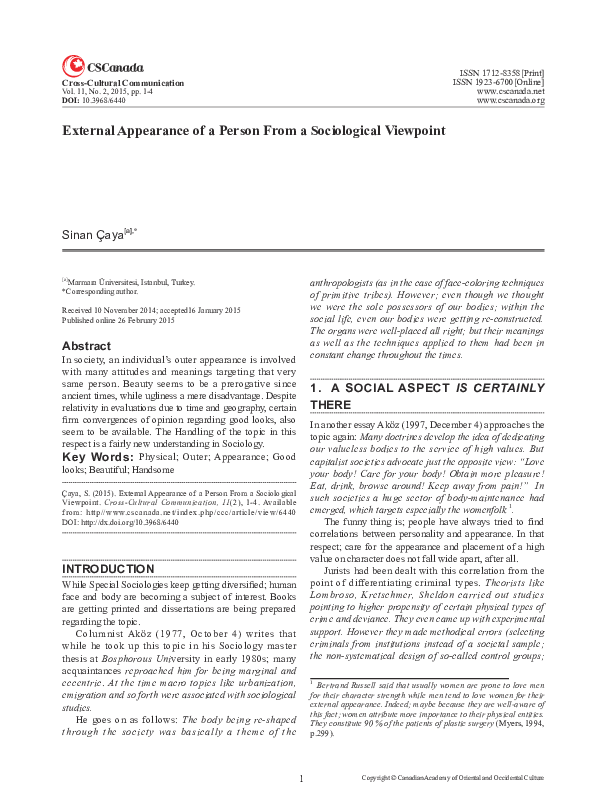 (PDF) External Appearance of a Person From a Sociological Viewpoint