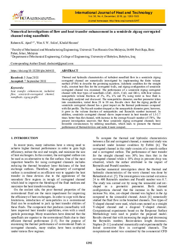 (PDF) Numerical investigations of flow and heat transfer enhancement in ...