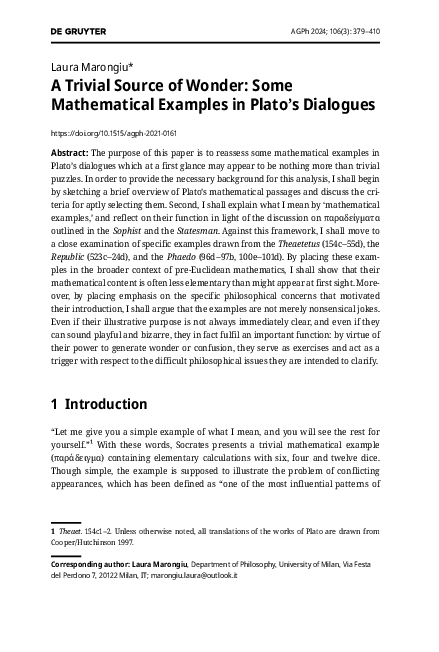 (PDF) “A Trivial Source of Wonder: Some Mathematical Examples in Plato ...