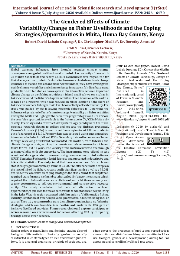 (PDF) The gendered effects of climate variability/change on fisher ...
