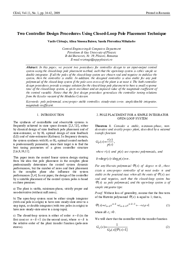 (PDF) Two Controller Design Procedures Using Closed-Loop Pole Placement ...