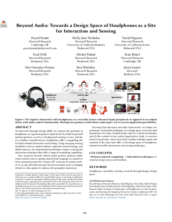 (PDF) Beyond Audio: Towards a Design Space of Headphones as a Site for ...