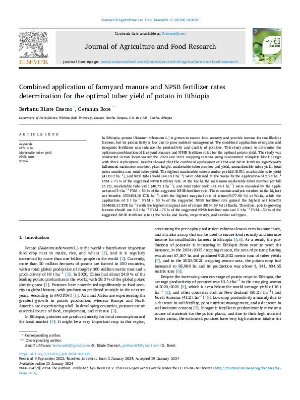 (PDF) Combined application of farmyard manure and NPSB fertilizer rates ...