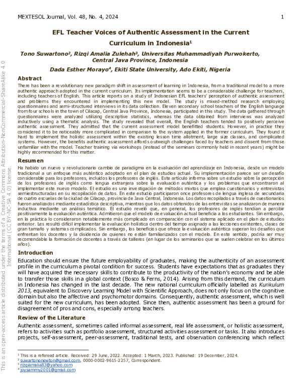 (PDF) EFL Teacher Voices of Authentic Assessment in the Current ...