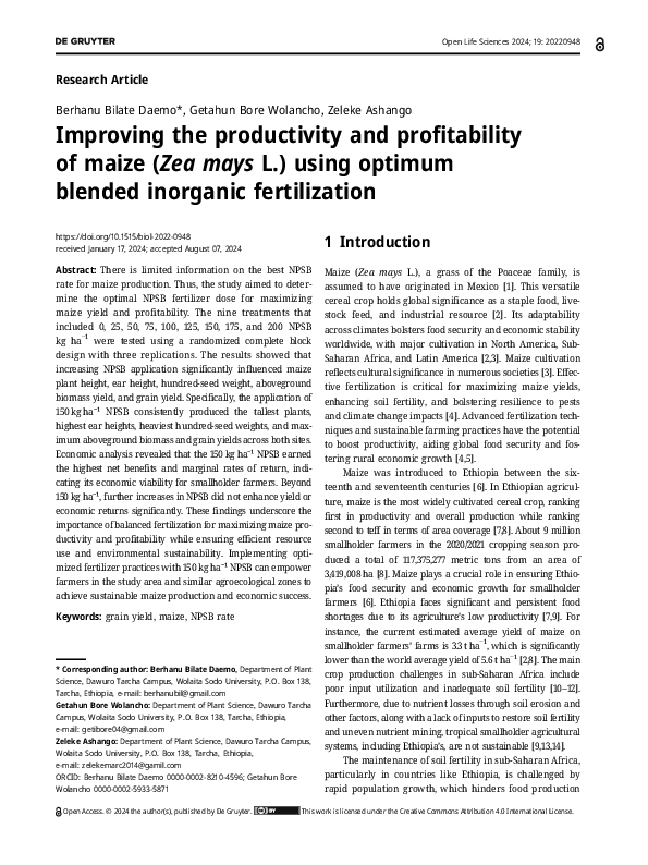 (PDF) Improving the productivity and profitability of maize (Zea mays L ...