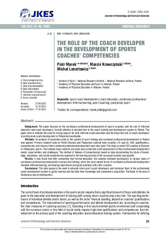 (PDF) The Role of the Coach Developer in the Development of Sports ...
