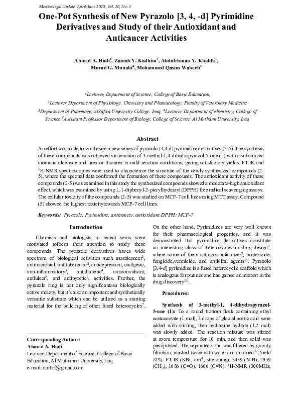 (PDF) One-Pot Synthesis of New Pyrazolo [3, 4, -d] Pyrimidine ...