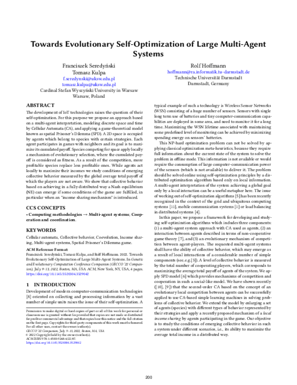 (PDF) Towards evolutionary self-optimization of large multi-agent systems
