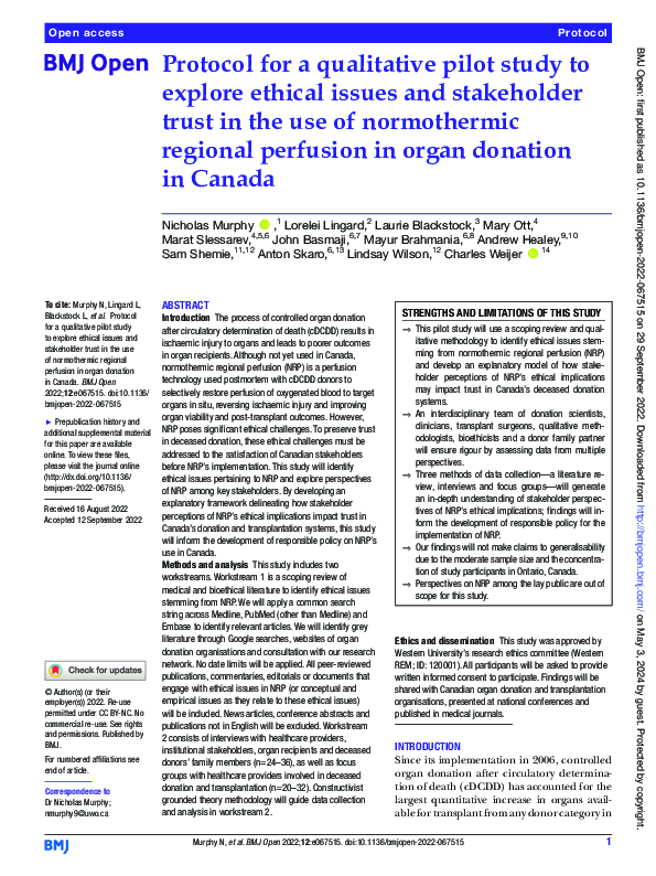 (PDF) Protocol for a qualitative pilot study to explore ethical issues ...