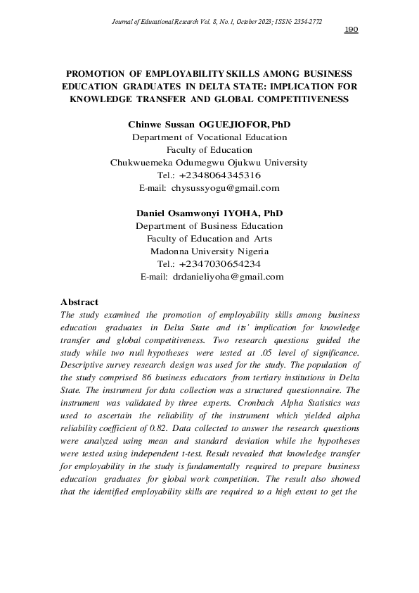 (PDF) PROMOTION OF EMPLOYABILITY SKILLS AMONG BUSINESS EDUCATION ...