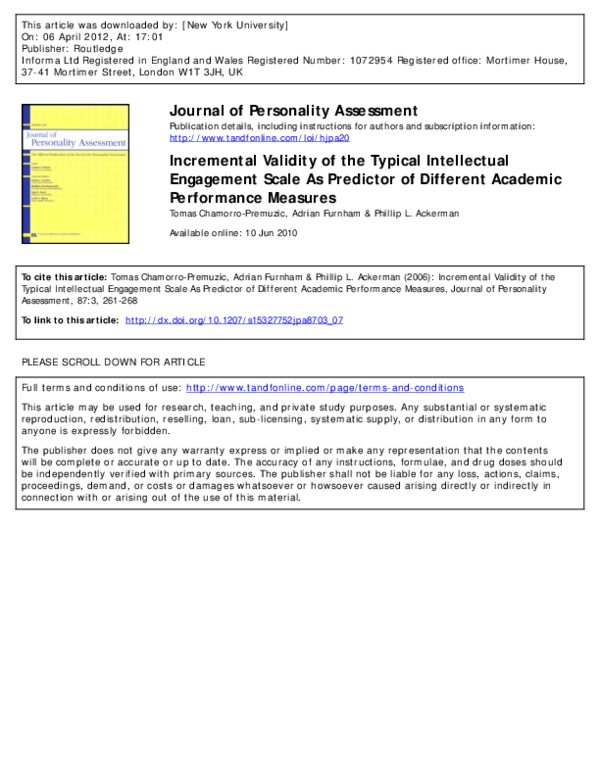 (PDF) Incremental Validity of the Typical Intellectual Engagement Scale ...