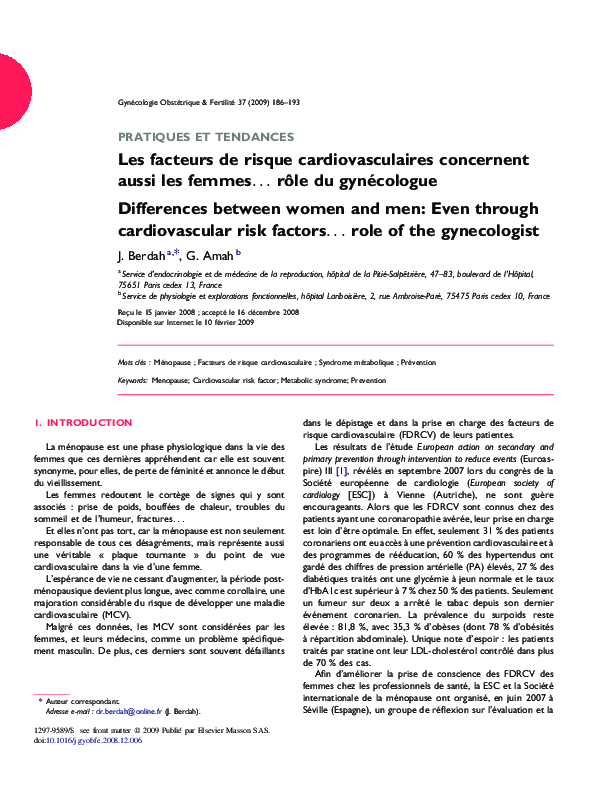 (PDF) Les facteurs de risque cardiovasculaires concernent aussi les ...