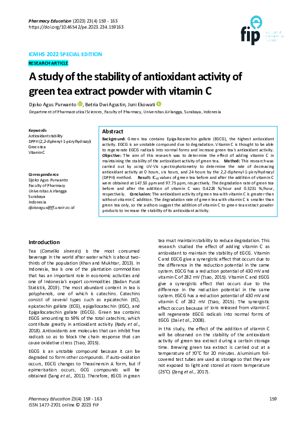 (PDF) A study of the stability of antioxidant activity of green tea ...