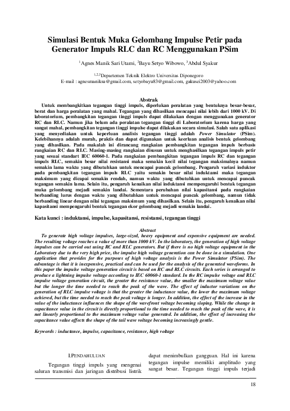 (PDF) Analisis Bentuk Muka Gelombang Impulse Petir pada Generator ...