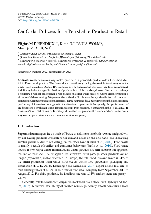 (PDF) On Order Policies for a Perishable Product in Retail