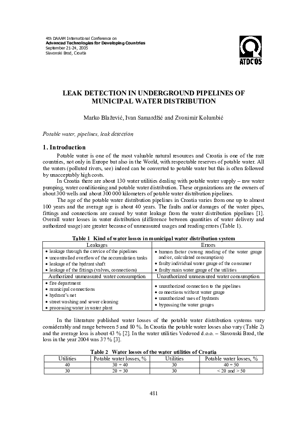 (PDF) Leak detection in underground pipelines of municipal water ...
