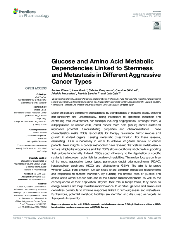 (PDF) Glucose and Amino Acid Metabolic Dependencies Linked to Stemness ...