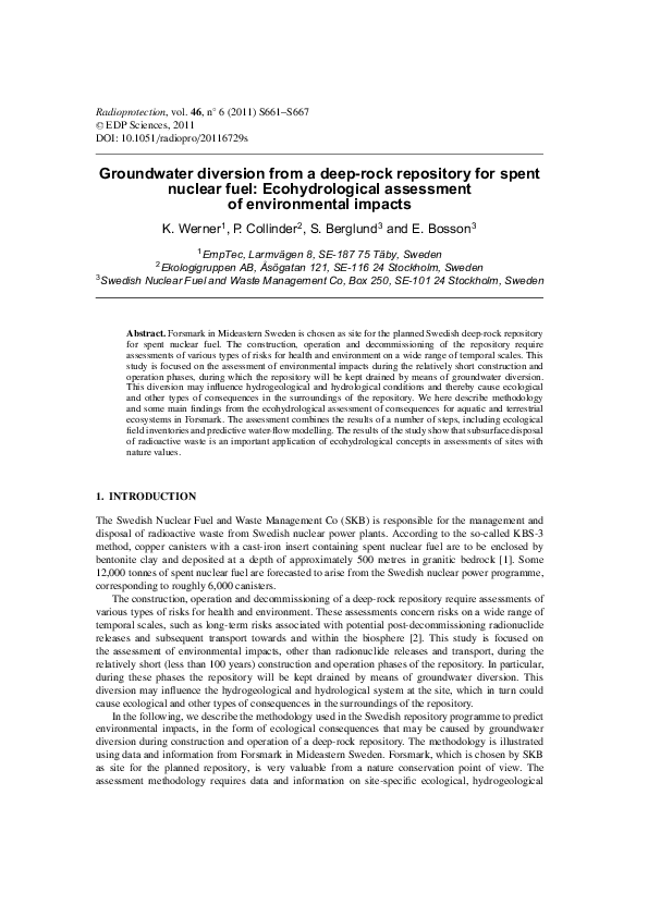 (PDF) Groundwater diversion from a deep-rock repository for spent ...