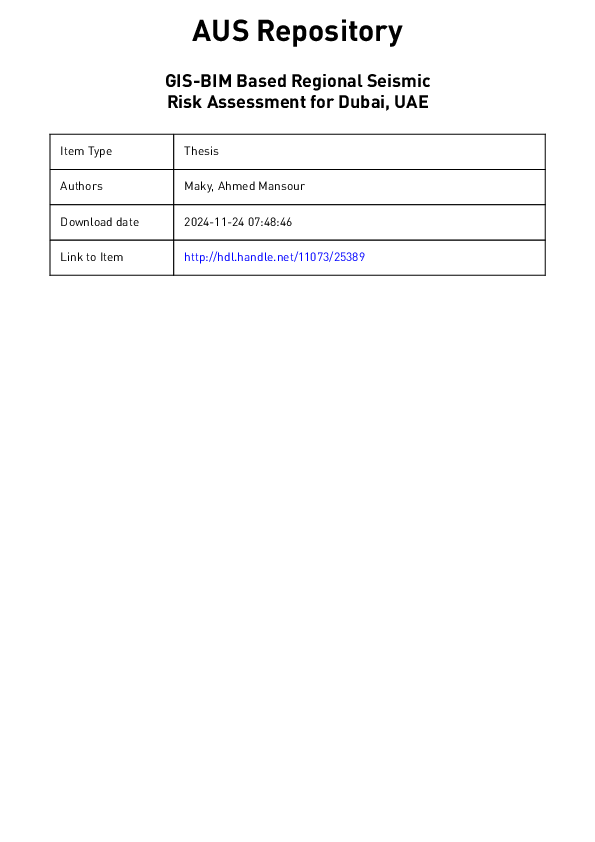 (PDF) GIS-BIM Based Regional Seismic Risk Assessment for Dubai, UAE