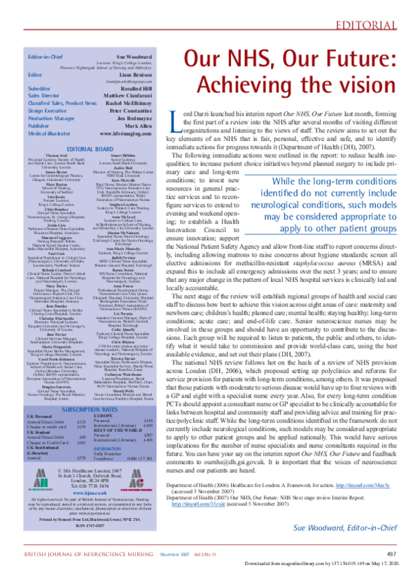 (PDF) Our NHS, Our Future: Achieving the vision