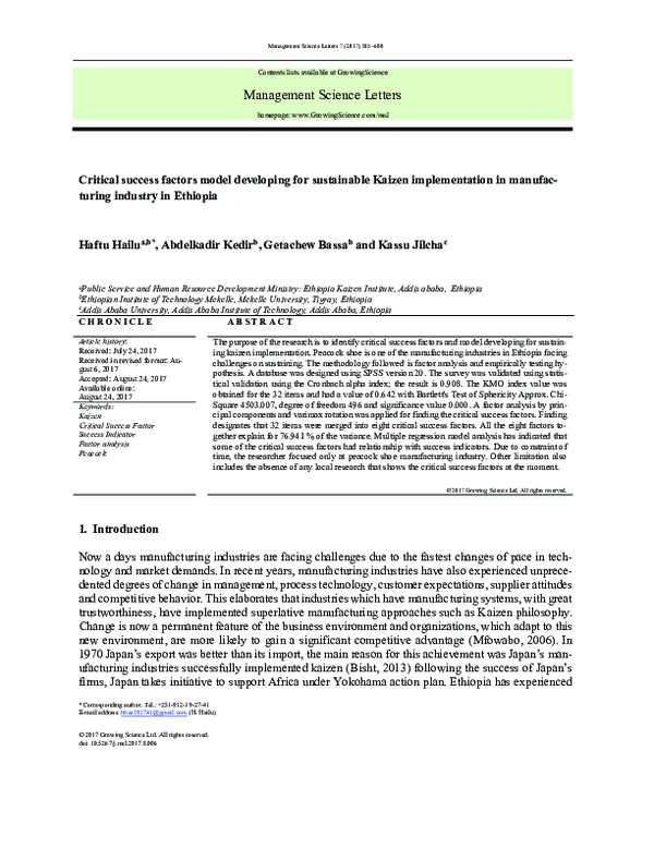 (PDF) Critical success factors model developing for sustainable Kaizen ...