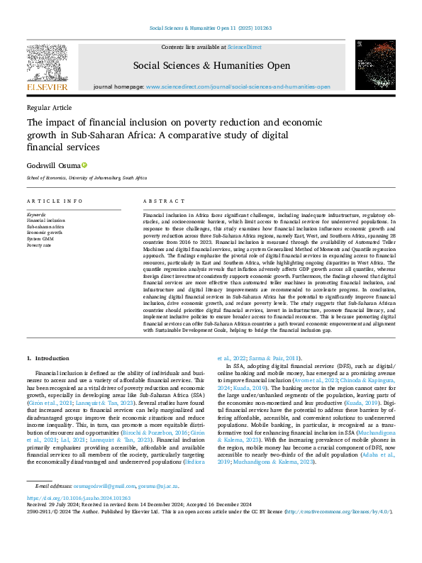 (PDF) The impact of financial inclusion on poverty reduction and ...