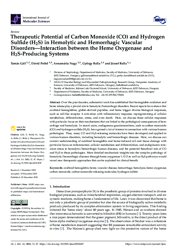 (PDF) Therapeutic Potential of Carbon Monoxide (CO) and Hydrogen ...