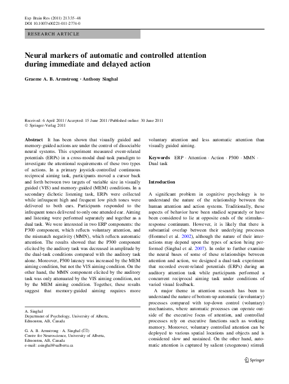 (PDF) Neural markers of automatic and controlled attention during ...