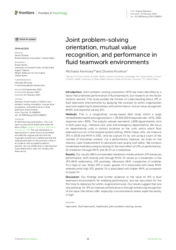 (PDF) Joint problem-solving orientation, mutual value recognition, and ...