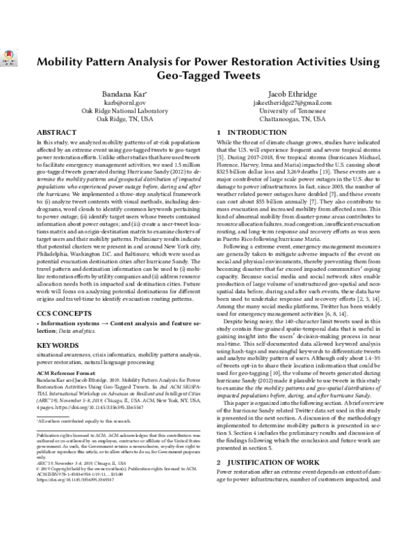 (PDF) Mobility Pattern Analysis for Power Restoration Activities Using ...