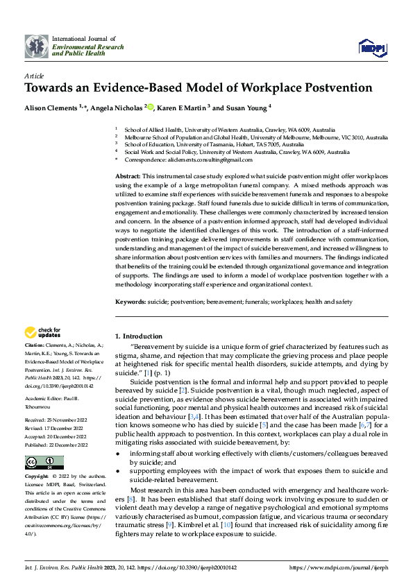 (PDF) Towards an Evidence-Based Model of Workplace Postvention