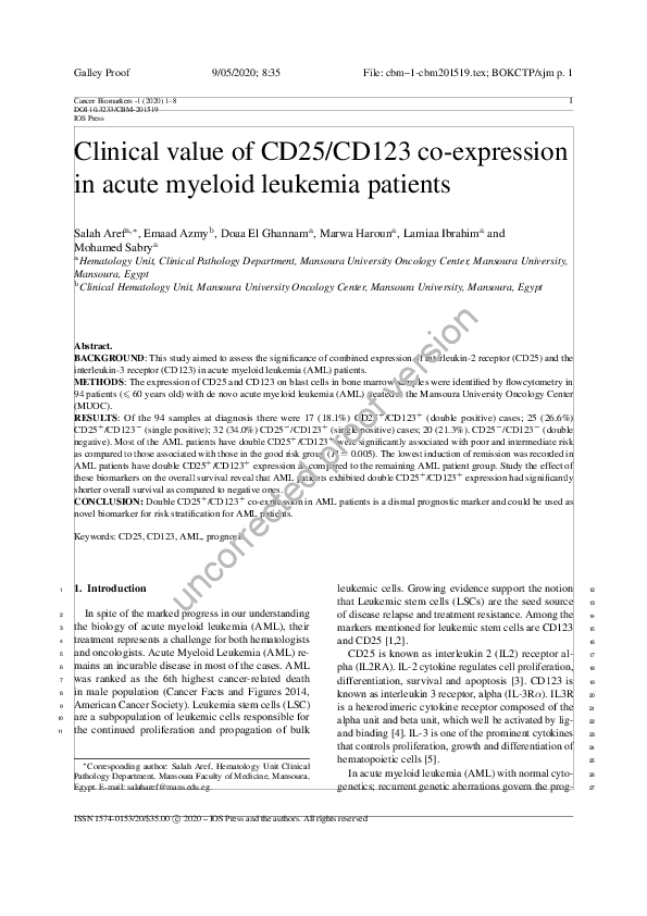 (PDF) Clinical value of CD25/CD123 co-expression in acute myeloid ...