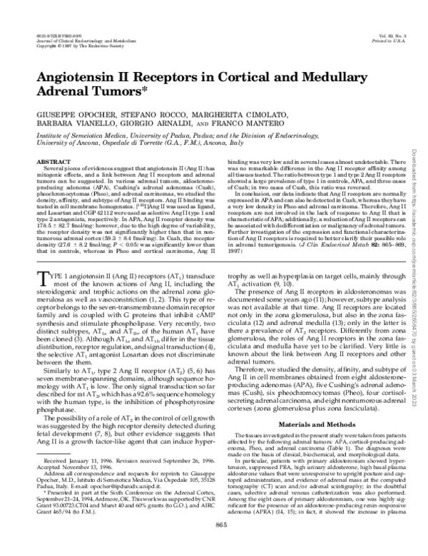 (PDF) Angiotensin II Receptors in Cortical and Medullary Adrenal Tumors 1