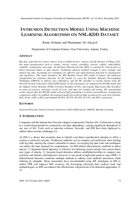 (PDF) INTRUSION DETECTION MODEL USING MACHINE LEARNING ALGORITHMS ON ...