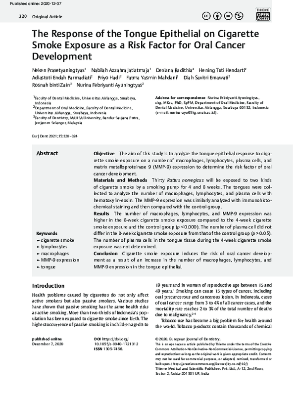 (PDF) The Response of the Tongue Epithelial on Cigarette Smoke Exposure ...
