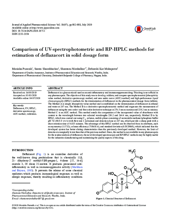 (PDF) Comparison of UV-spectrophotometric and RP-HPLC methods for ...
