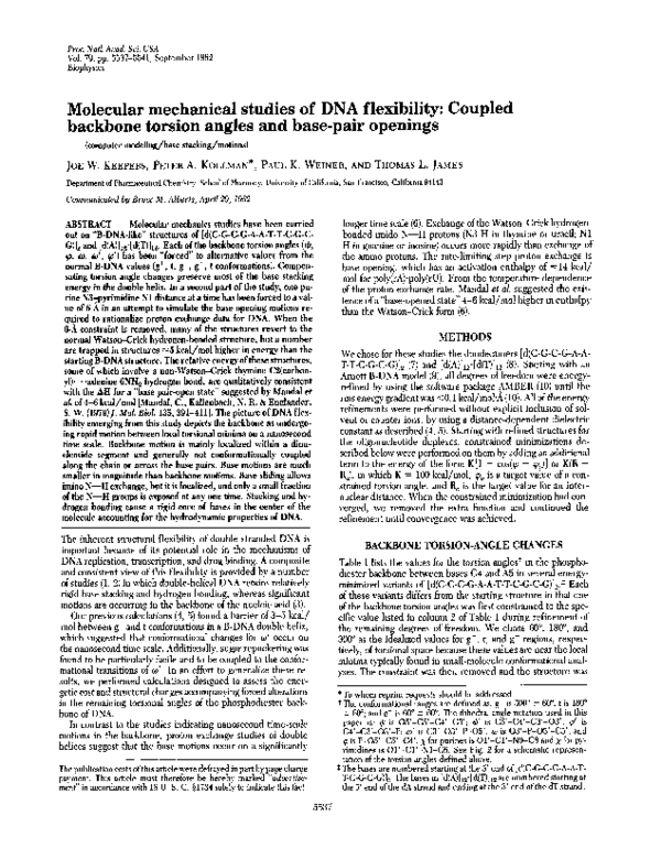 (PDF) Molecular mechanical studies of DNA flexibility: Coupled backbone ...