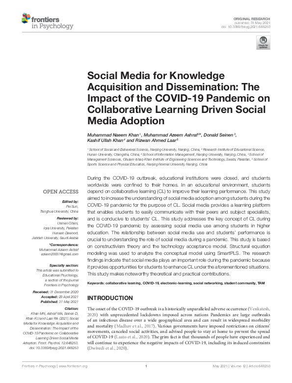 (PDF) Social Media for Knowledge Acquisition and Dissemination: The ...