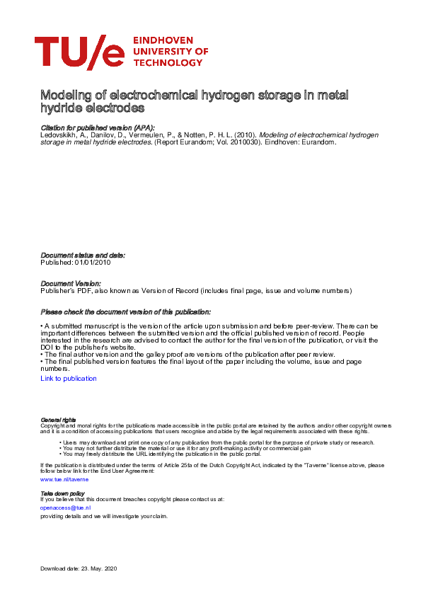 (PDF) Modeling of Electrochemical Hydrogen Storage in Metal Hydride ...
