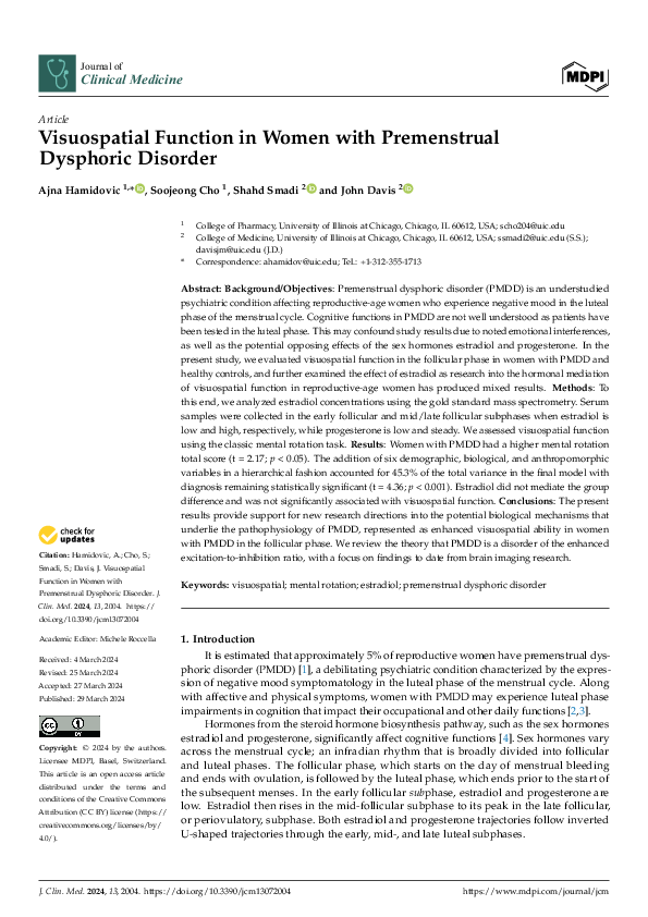 (PDF) Visuospatial Function in Women with Premenstrual Dysphoric Disorder