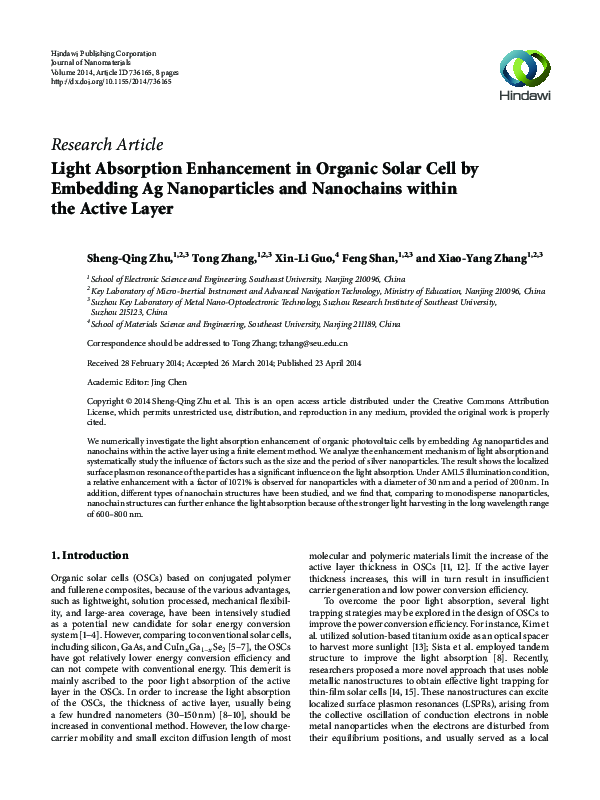 (PDF) Light Absorption Enhancement in Organic Solar Cell by Embedding ...