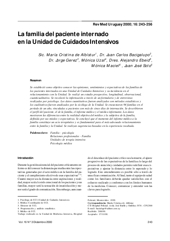 (PDF) La familia del paciente internado en la Unidad de Cuidados Intensivos