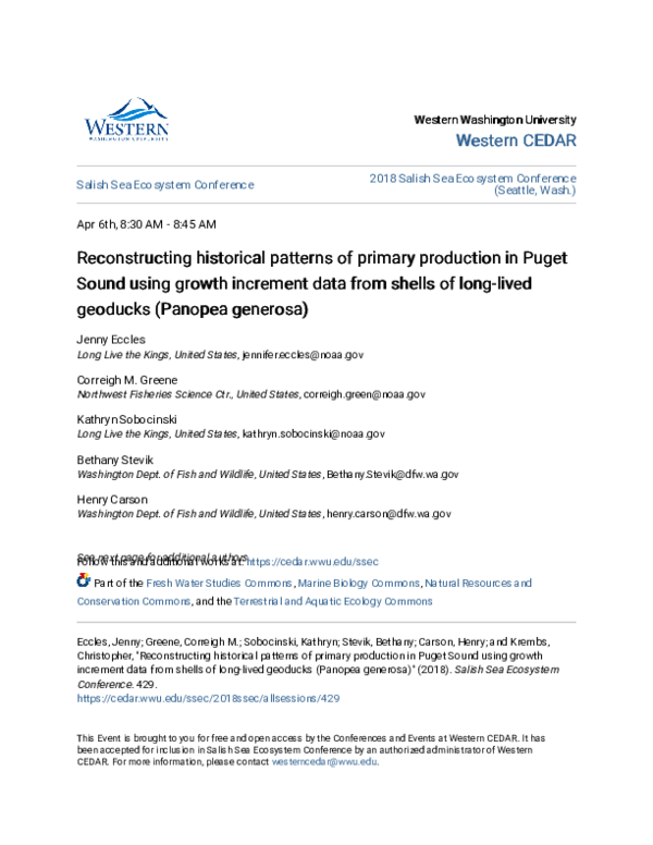 (PDF) Reconstructing historical patterns of primary production in Puget ...