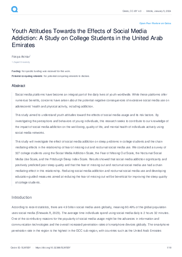 (PDF) Youth Attitudes Towards the Effects of Social Media Addiction: A ...