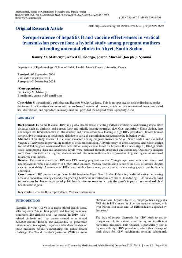 (PDF) Seroprevalence of hepatitis B and vaccine effectiveness in ...