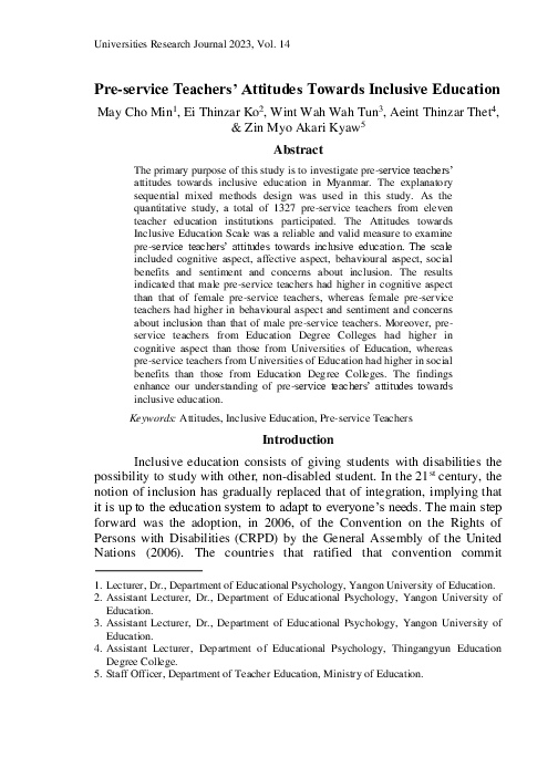 (PDF) Pre-service Teachers’ Attitudes Towards Inclusive Education