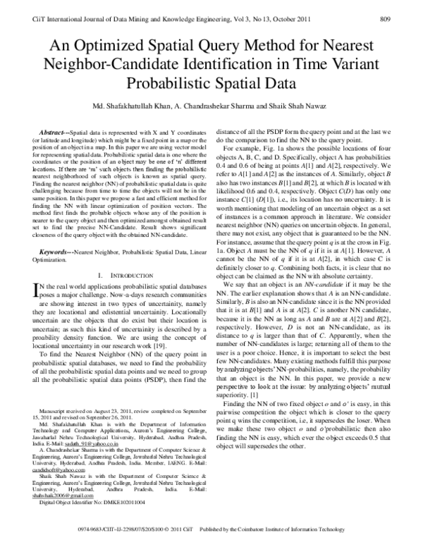 (PDF) An Optimized Spatial Query Method for Nearest Neighbor-Candidate ...