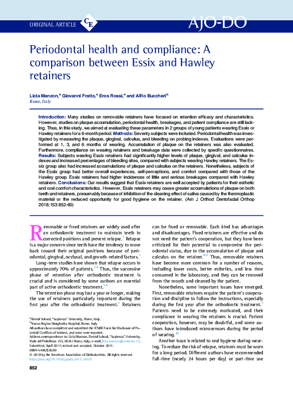 (PDF) Periodontal health and compliance: A comparison between Essix and ...