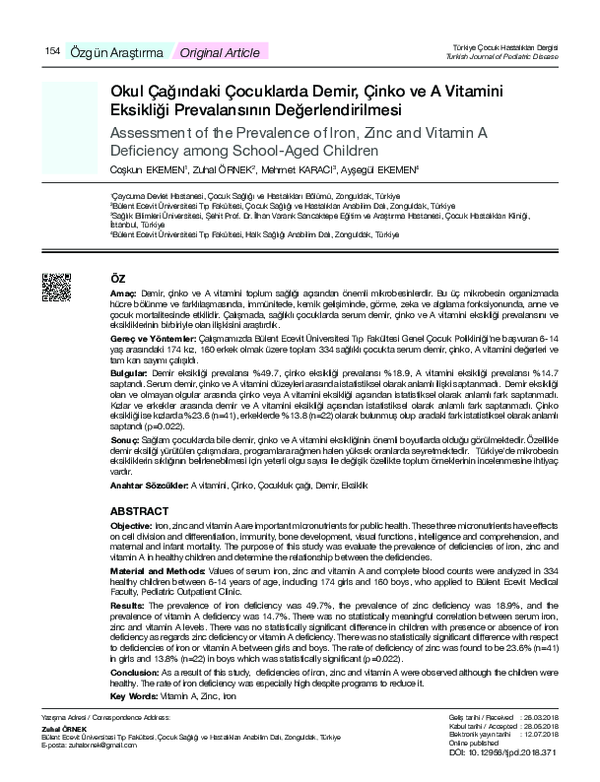 (PDF) Assessment of the Prevalence of Iron, Zinc and Vitamin A ...